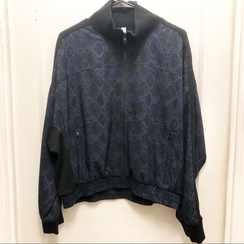 Athleta Brooklyn Track Bomber Jacket. Python Print. Size Large